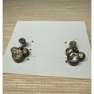 Disney Mickey Mouse Silver Crystal Stud Earrings Silver Unpolished